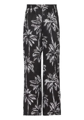 Balmain palm tree-print satin trousers - Black