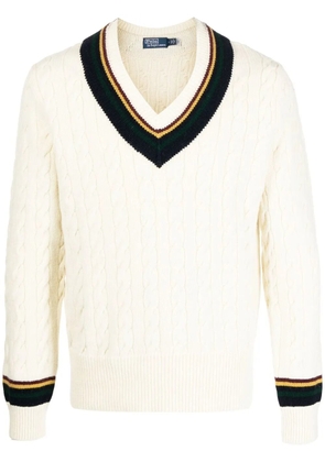 Polo Ralph Lauren stripe-trim V-neck jumper - White