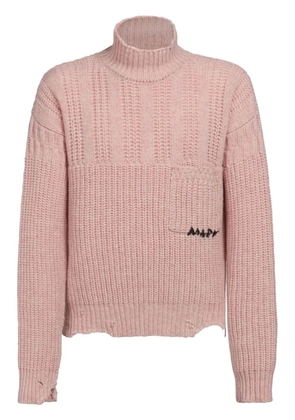 Marni logo-embroidered distressed jumper - Pink