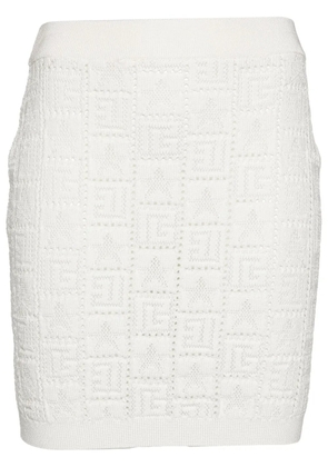 Balmain pointelle-knit monogram miniskirt - White