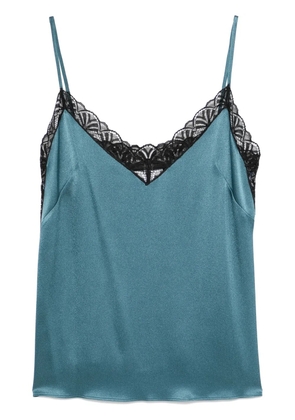 Alberta Ferretti lace-trim satin top - Blue