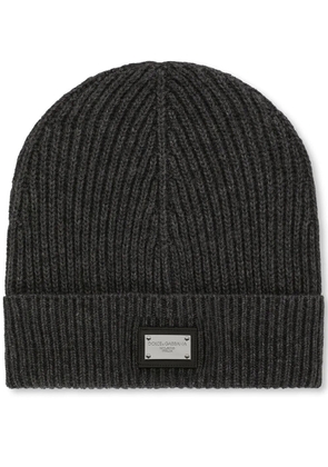 Dolce & Gabbana logo-tag cashmere-wool beanie - Grey