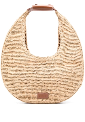 STAUD large moon raffia shoulder bag - Neutrals