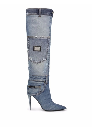 Dolce & Gabbana patchwork-denim knee-length boots - Blue
