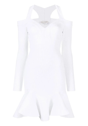 Alexander McQueen V-neck knitted mini dress - White