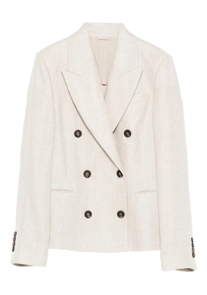 Brunello Cucinelli button herringbone blazer - Neutrals