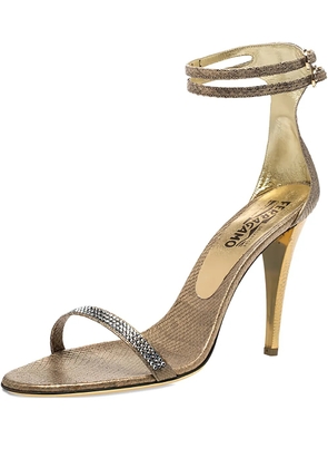 Ferragamo Pre-Owned 110mm snakeskin crystal-embellished heeled sandals - Gold