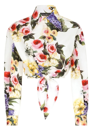 Dolce & Gabbana floral-print cotton cropped shirt - Neutrals