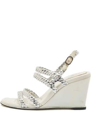 CHANEL Pre-Owned 80mm leather wedge sandals - Silver