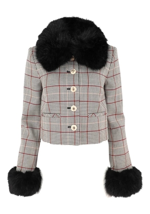 Self-Portrait check faux-fur jacket - Brown