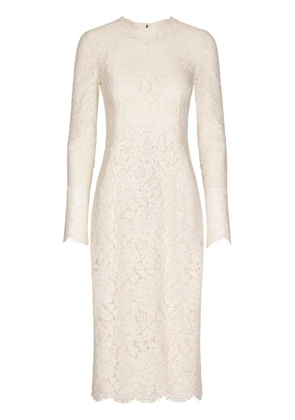 Dolce & Gabbana floral-lace long-sleeve midi dress - White