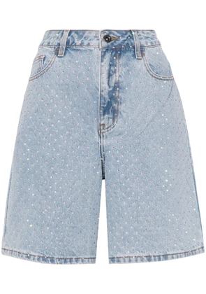 Self-Portrait crystal-embellished denim shorts - Blue