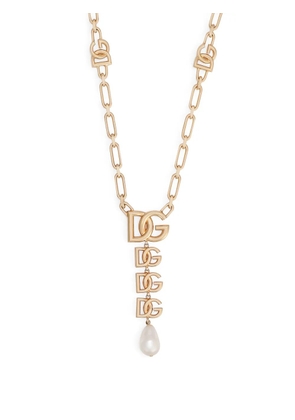 Dolce & Gabbana DG-logo pearl-embellished necklace - Gold
