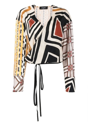 DSQUARED2 geometric-print wrap-front blouse - Neutrals