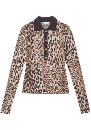 GANNI leopard print long sleeve top - Brown