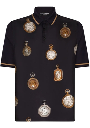 Dolce & Gabbana watches-print silk polo shirt - Black
