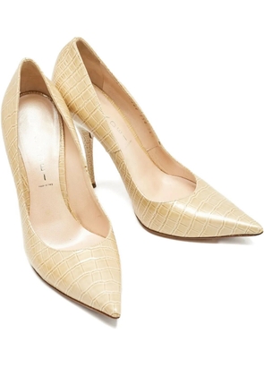Casadei Vintage 120mm croc-embossed patent leather heeled pumps - Neutrals