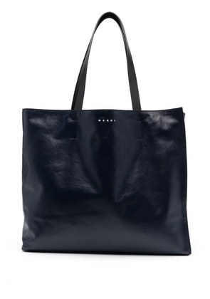 Marni logo-print leather tote bag - Blue