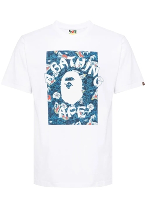 A BATHING APE® Japanese tattoo camo on college tee - White