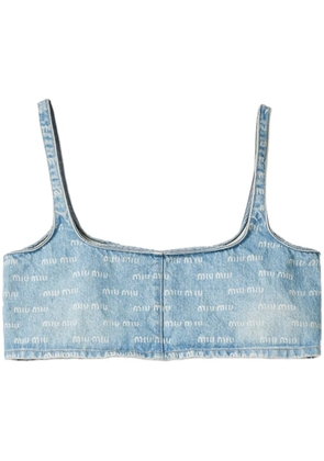 Miu Miu logo-print denim crop top - Blue
