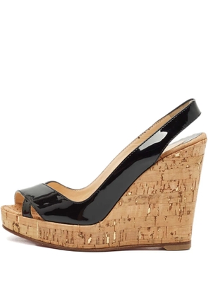 Christian Louboutin Pre-Owned 110mm patent-leather cork wedge sandals - Black