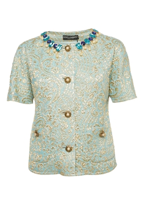 Dolce & Gabbana Pre-Owned Brocade crystal embellished top blouse - Blue