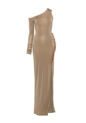 Nensi Dojaka frill-detail asymmetric maxi dress - Brown