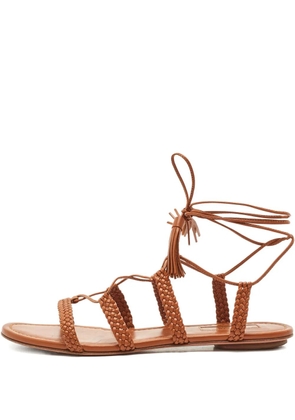 Aquazzura Stromboli braided-leather tassel flat sandals - Brown