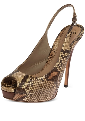 Gucci Pre-Owned 140mm snakeskin leather slingback sandals - Neutrals