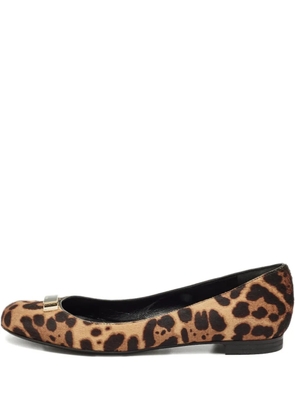 Fendi Pre-Owned leopard print bow ballet flats - Brown