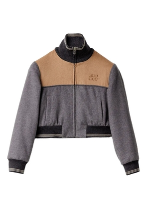 Miu Miu embroidered logo wool jacket - Grey