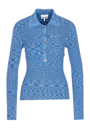 GANNI Spacedyed logo-button polo top - Blue
