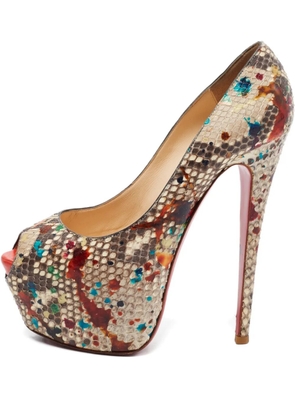 Christian Louboutin Pre-Owned 155mm python-embossed platform pumps - Neutrals