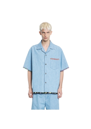 Denim Bowling Shirt with Floral Print Trim