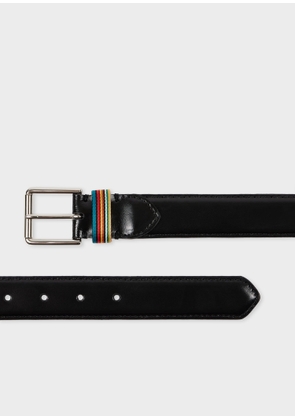 Paul Smith Black Leather 'Signature Stripe' Keeper Belt