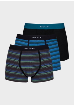 Paul Smith Black and Blue Stripe Boxer Briefs Three Pack Multicolour