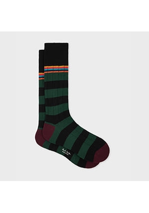 Paul Smith Dark Green 'Artist Stripe' Colourblock Socks Black