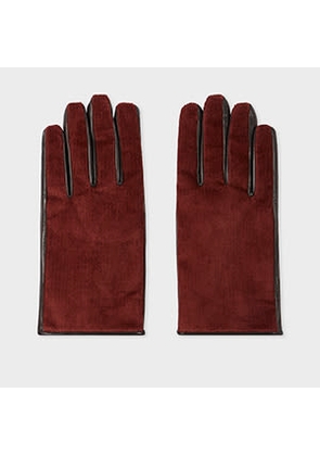Paul Smith Burgundy Leather and Corduroy Gloves Orange