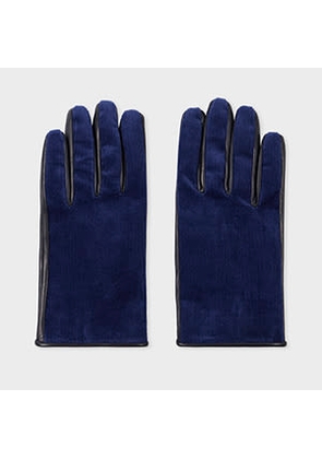 Paul Smith Navy Blue Leather and Corduroy Gloves