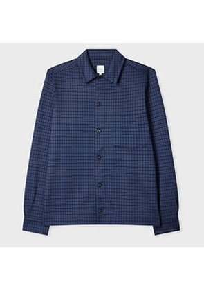 Paul Smith Navy Blue Cotton-Blend Check Knitted Shirt Jacket