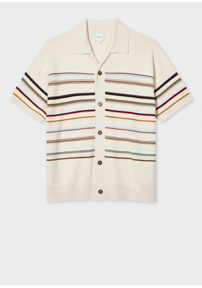 Paul Smith Ecru 'Signature Stripe' Knitted Cotton Short-Sleeve Shirt White
