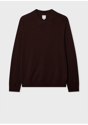 Paul Smith Burgundy Merino Wool Knitted Long-Sleeve Polo Shirt Red