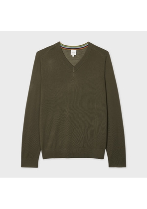 Paul Smith Khaki Merino V-Neck Sweater Brown