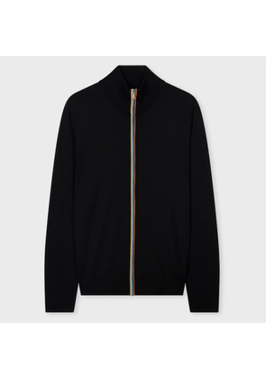 Paul Smith Black Washable Merino Wool 'Signature Stripe' Zip Cardigan