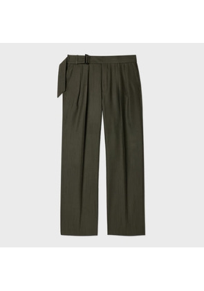 Paul Smith Khaki Textured Wool-Lyocell Belted Trousers Green