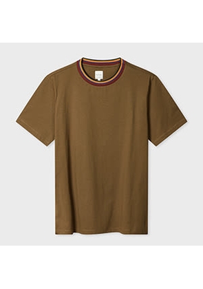 Paul Smith Khaki Green 'Artist Stripe' Collar T-Shirt Brown