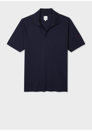 Paul Smith Navy Ribbed Cotton Open-Collar Polo Shirt Blue