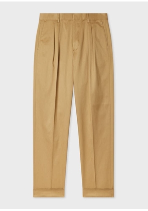 Paul Smith Tan Stretch Cotton-Twill Double-Pleat Trousers Brown