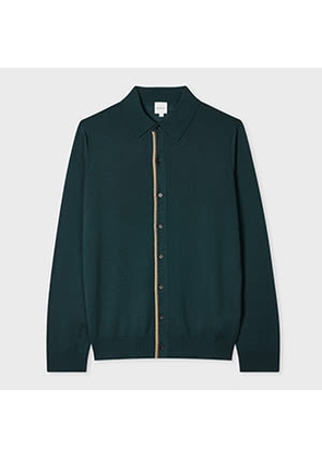 Paul Smith Dark Green Washable Wool Collared Cardigan