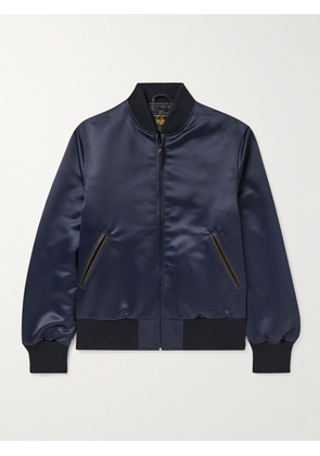 Golden Bear - Sukajan Leather-Trimmed Satin Bomber Jacket - Men - Blue - XS
